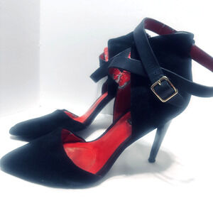Charles Jourdan Paris‎ Heels sz 9 Black Velvet d'orsay Stilettos dress shoes